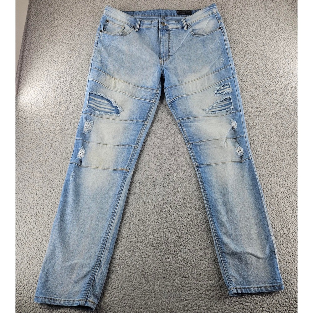 Southpole Jeans Mens 38x32‎ Blue Skinny Moto Style Stretch Denim Light Wash